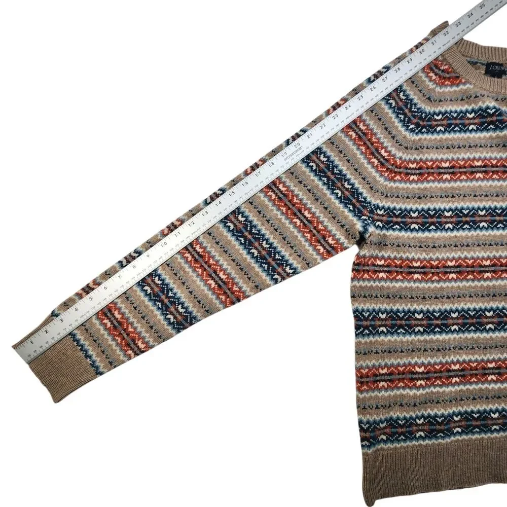 J. Crew Lambs Wool Blend Sweater Men's Large Fair Isle Crewneck Preppy Classic